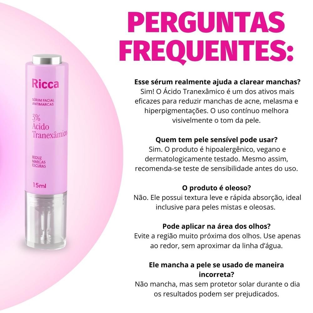 Sérum Facial Antimarcas Ricca 3% Ácido Tranexâmico 15ml 15ml 7