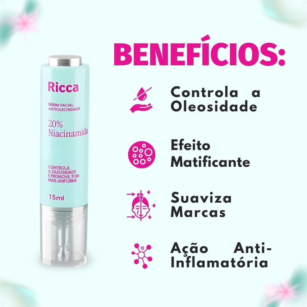Sérum Facial Antioleosidade Ricca 20% Niacinamida 15ml 15ml 2