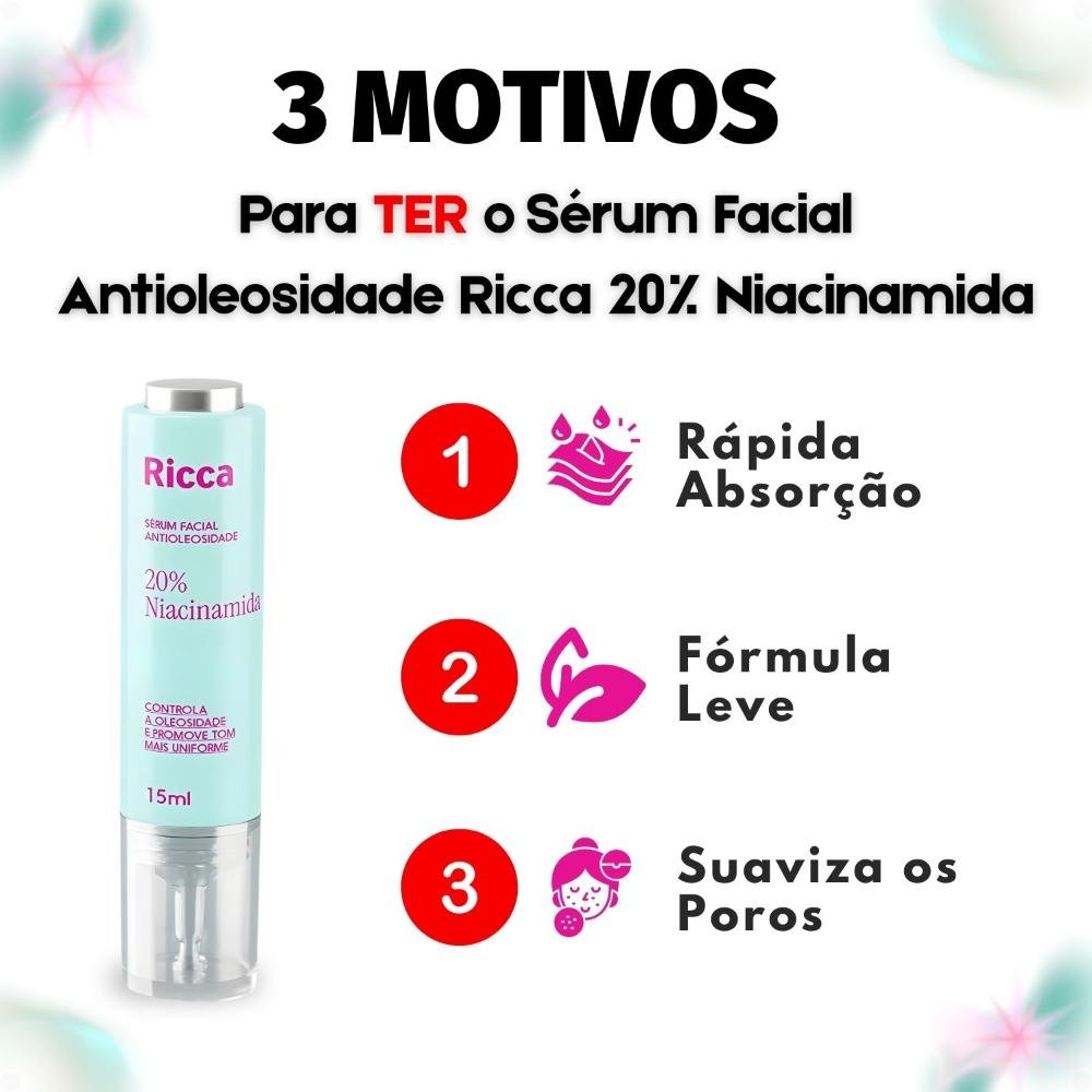 Sérum Facial Antioleosidade Ricca 20% Niacinamida 15ml 15ml 4