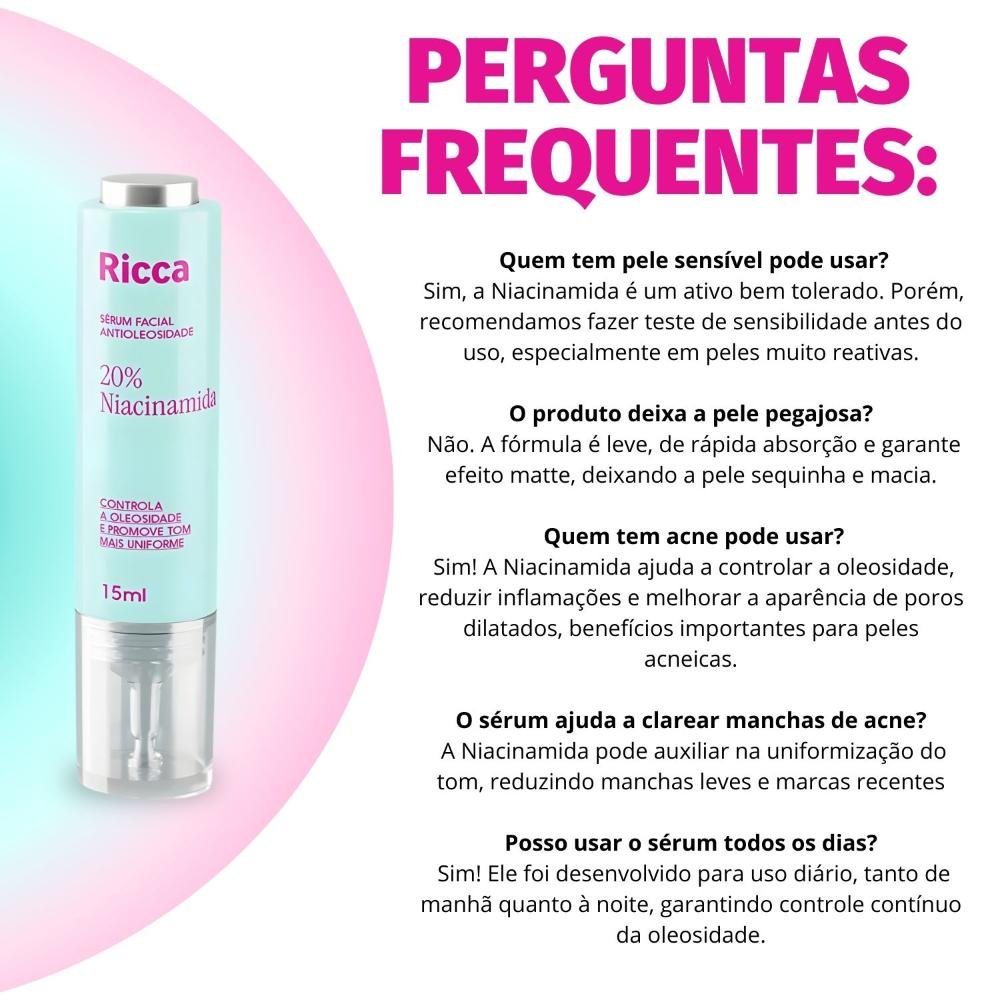 Sérum Facial Antioleosidade Ricca 20% Niacinamida 15ml 15ml 6