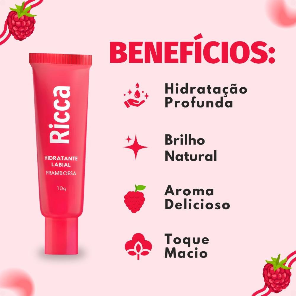 Hidratante Labial Ricca Efeito Gloss Framboesa 10g Framboesa 2