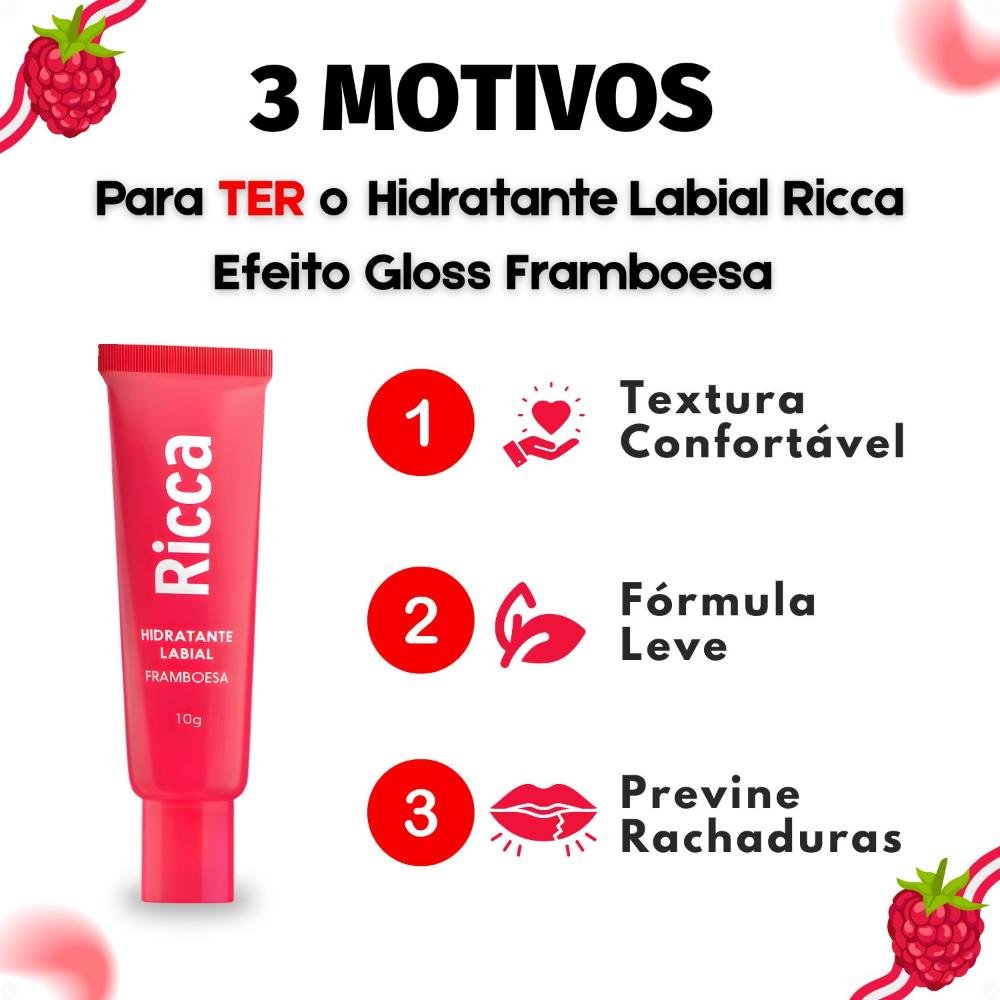 Hidratante Labial Ricca Efeito Gloss Framboesa 10g Framboesa 5