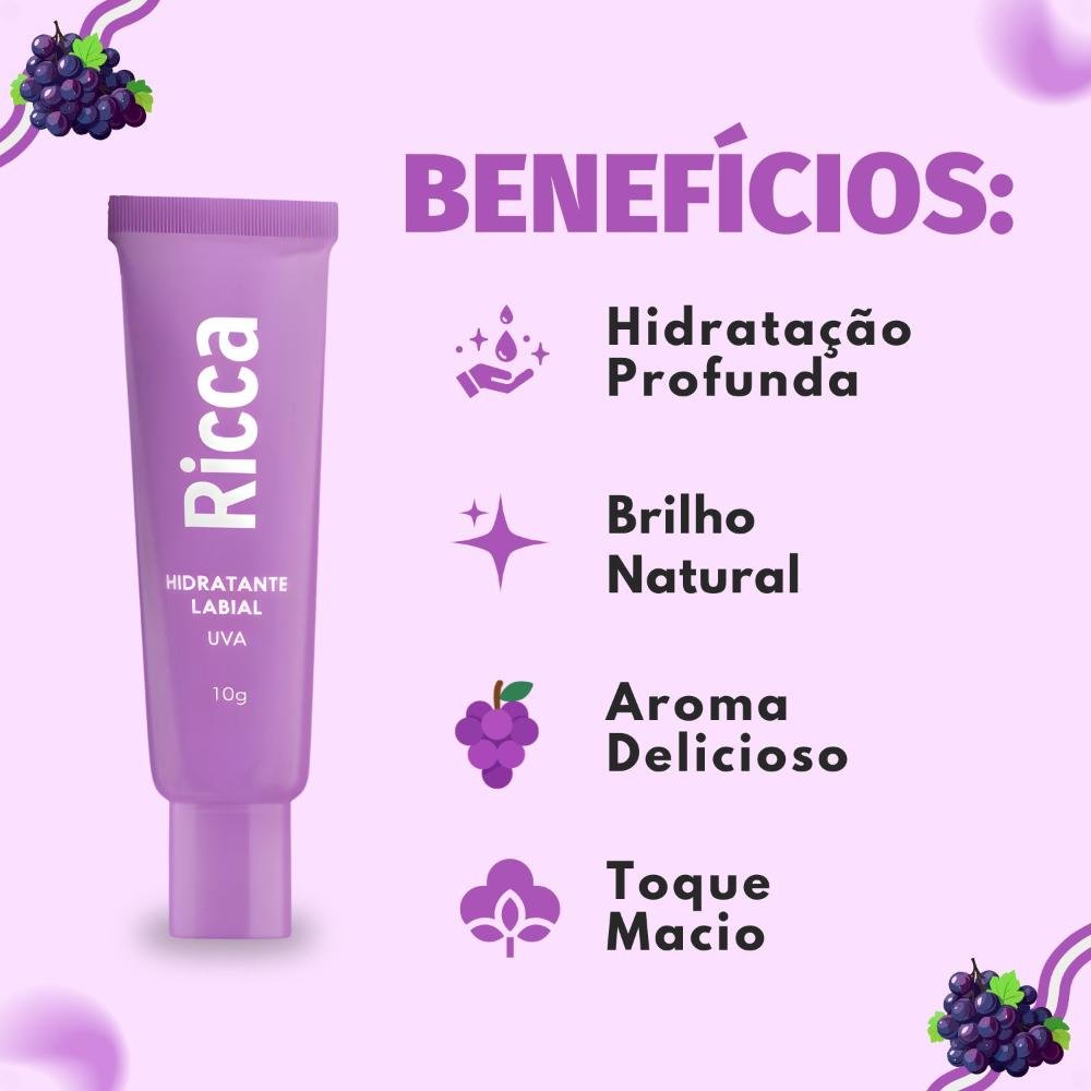 Hidratante Labial Ricca Efeito Gloss Uva 10g Uva 2