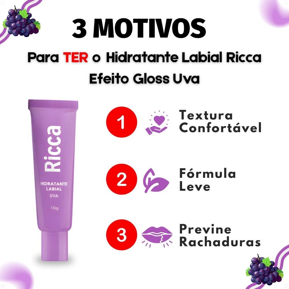 Hidratante Labial Ricca Efeito Gloss Uva 10g Uva 5
