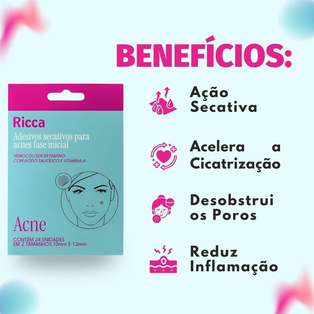Adesivos Secativos Para Acnes Ricca Fase Inicial Com 24 Unidades Cód. 3866 ÚNICO 2