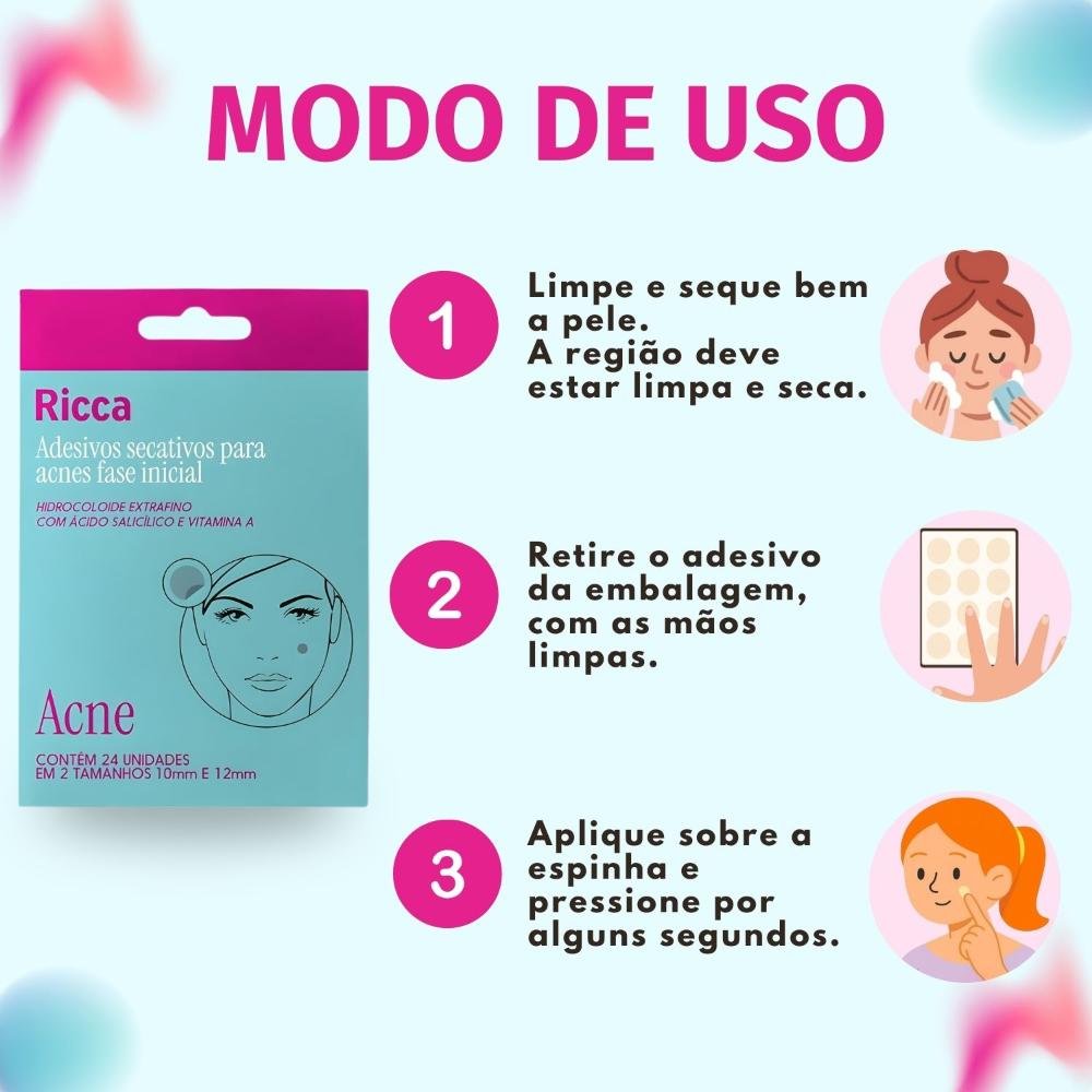 Adesivos Secativos Para Acnes Ricca Fase Inicial Com 24 Unidades Cód. 3866 ÚNICO 6