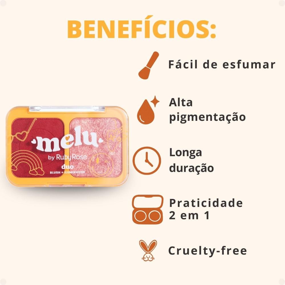 Duo Blush e Iluminador Melu Garden Love Again RR1002-1 ÚNICO 2