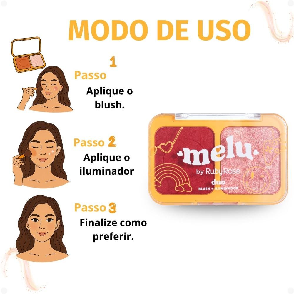 Duo Blush e Iluminador Melu Garden Love Again RR1002-1 ÚNICO 6