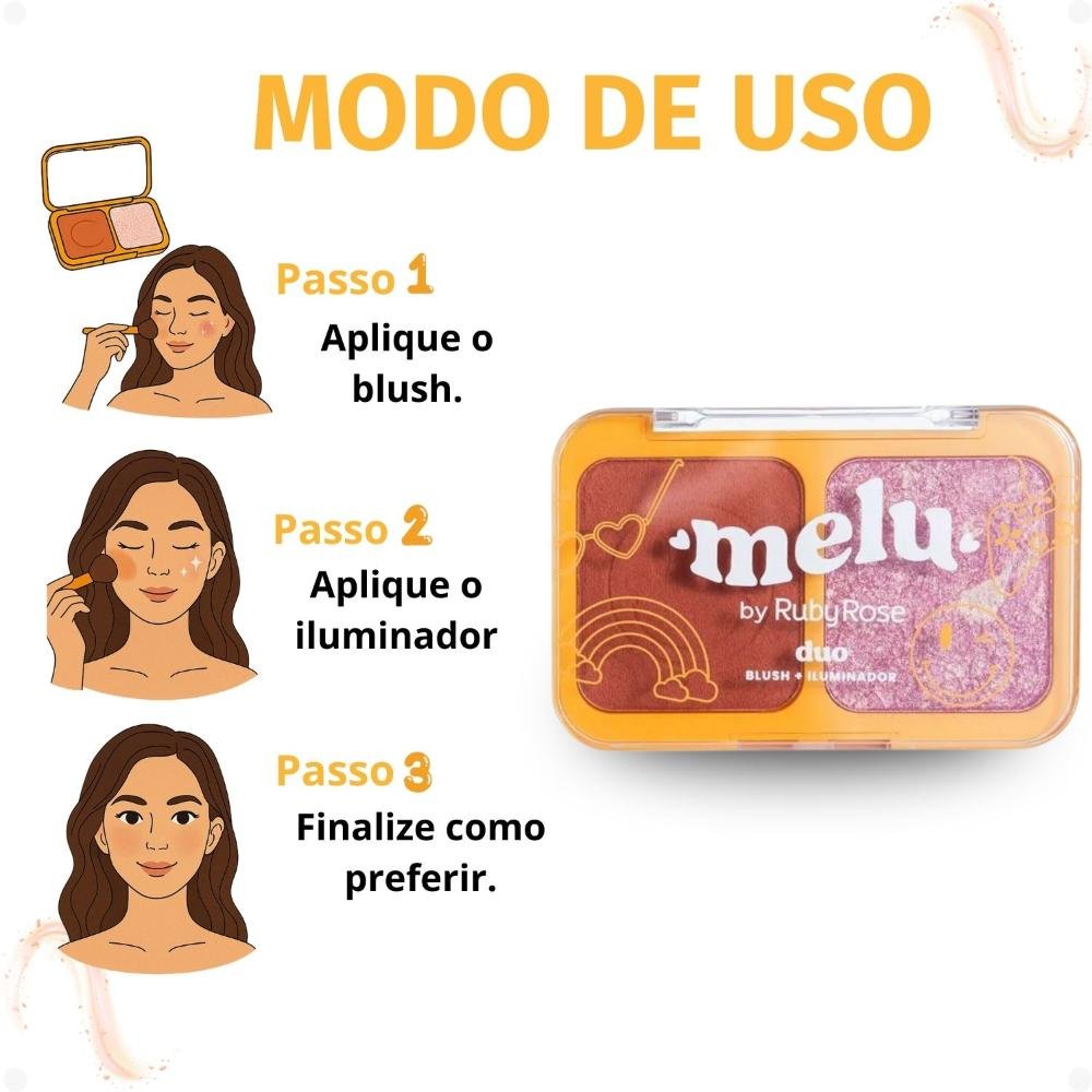 Duo Blush e Iluminador Melu Potion Last Dance RR1002-2 ÚNICO 6