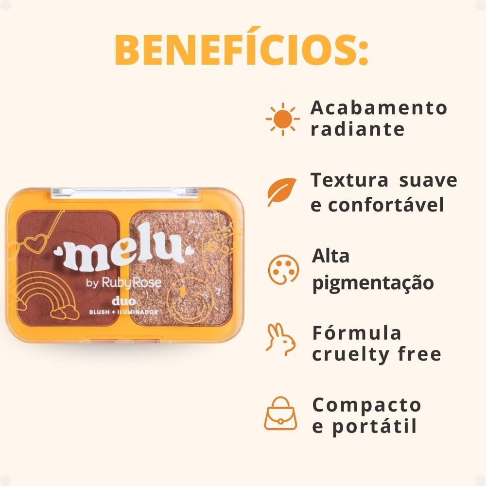 Duo Blush e Iluminador Melu New Rules Dreams RR-1002-3 ÚNICO 2