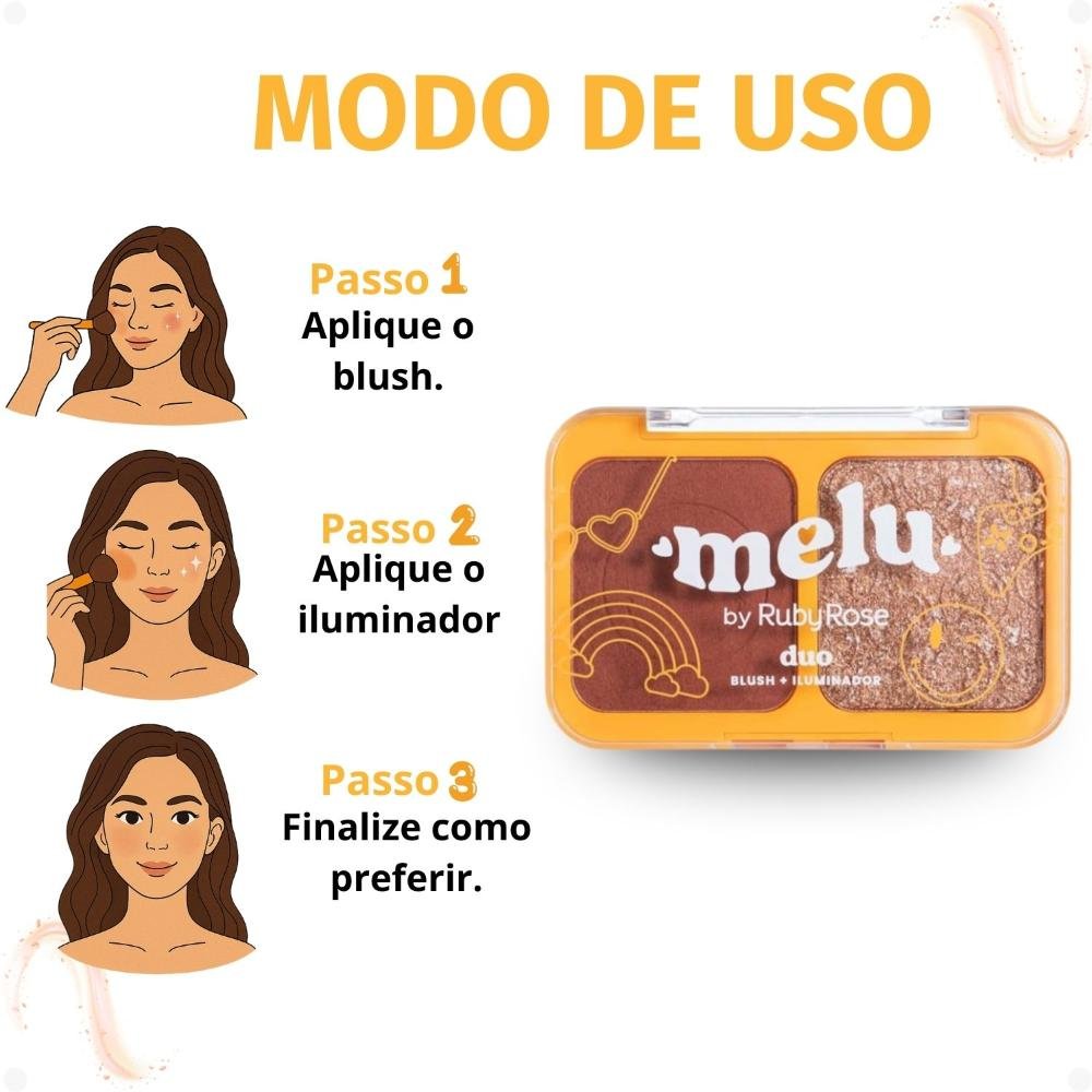 Duo Blush e Iluminador Melu New Rules Dreams RR-1002-3 ÚNICO 6