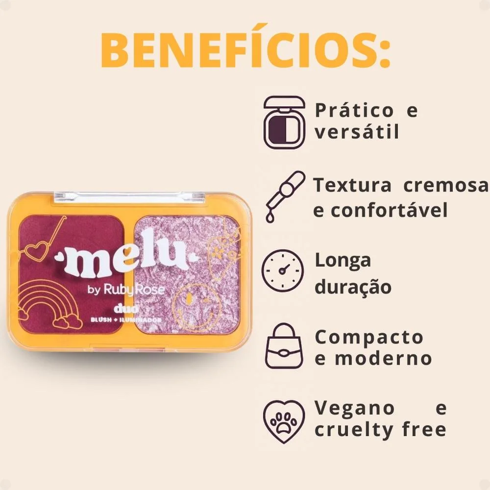 Duo Blush e Iluminador Melu Levitating Fever RR1002-4 ÚNICO 2