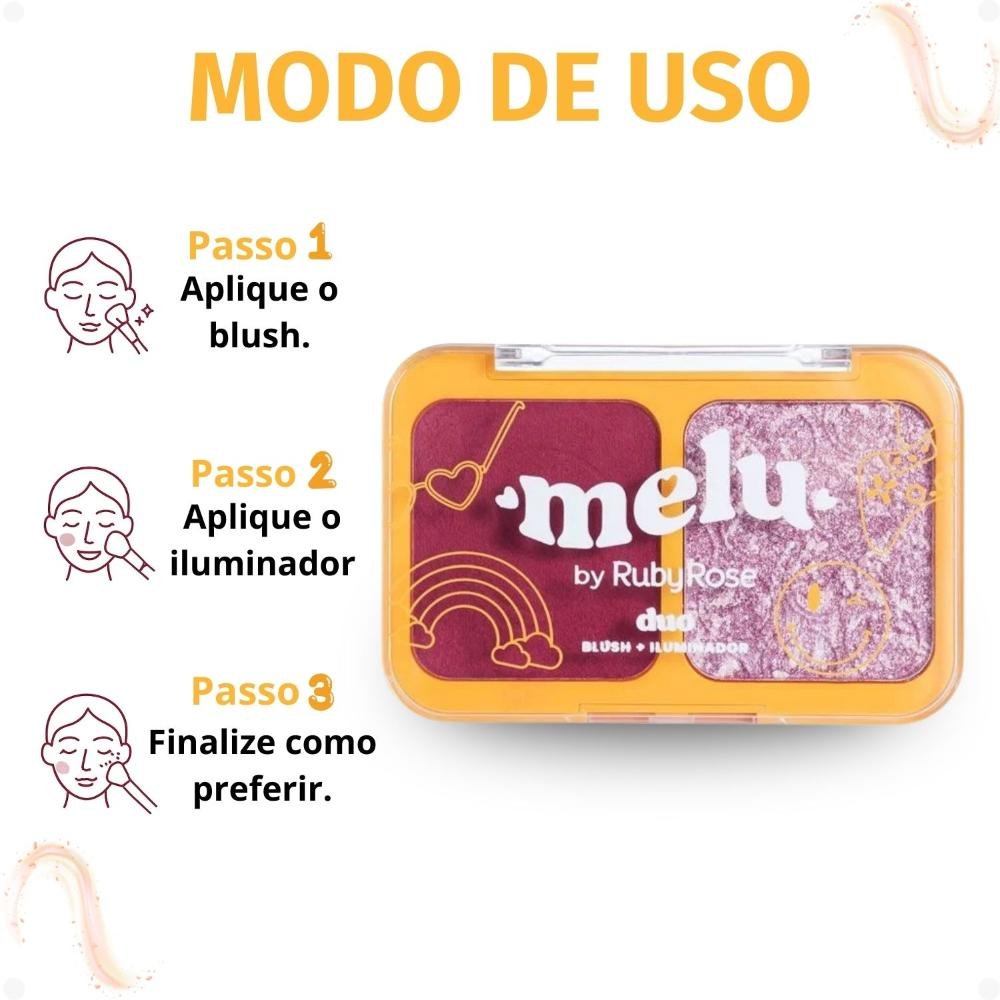 Duo Blush e Iluminador Melu Levitating Fever RR1002-4 ÚNICO 6
