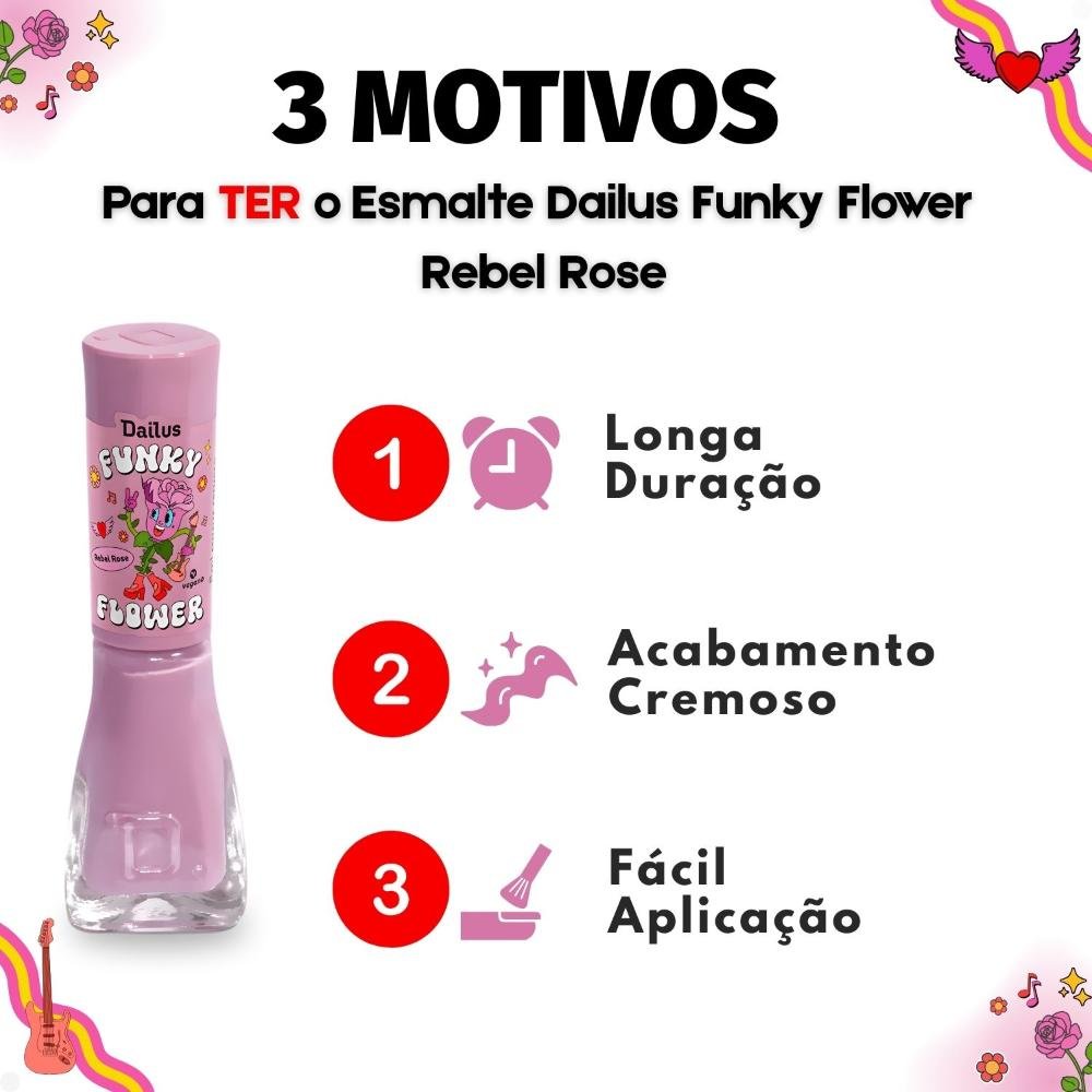 Esmalte Cremoso Dailus Funky Flower Rebel Rose 8ml Rebel Rose 5