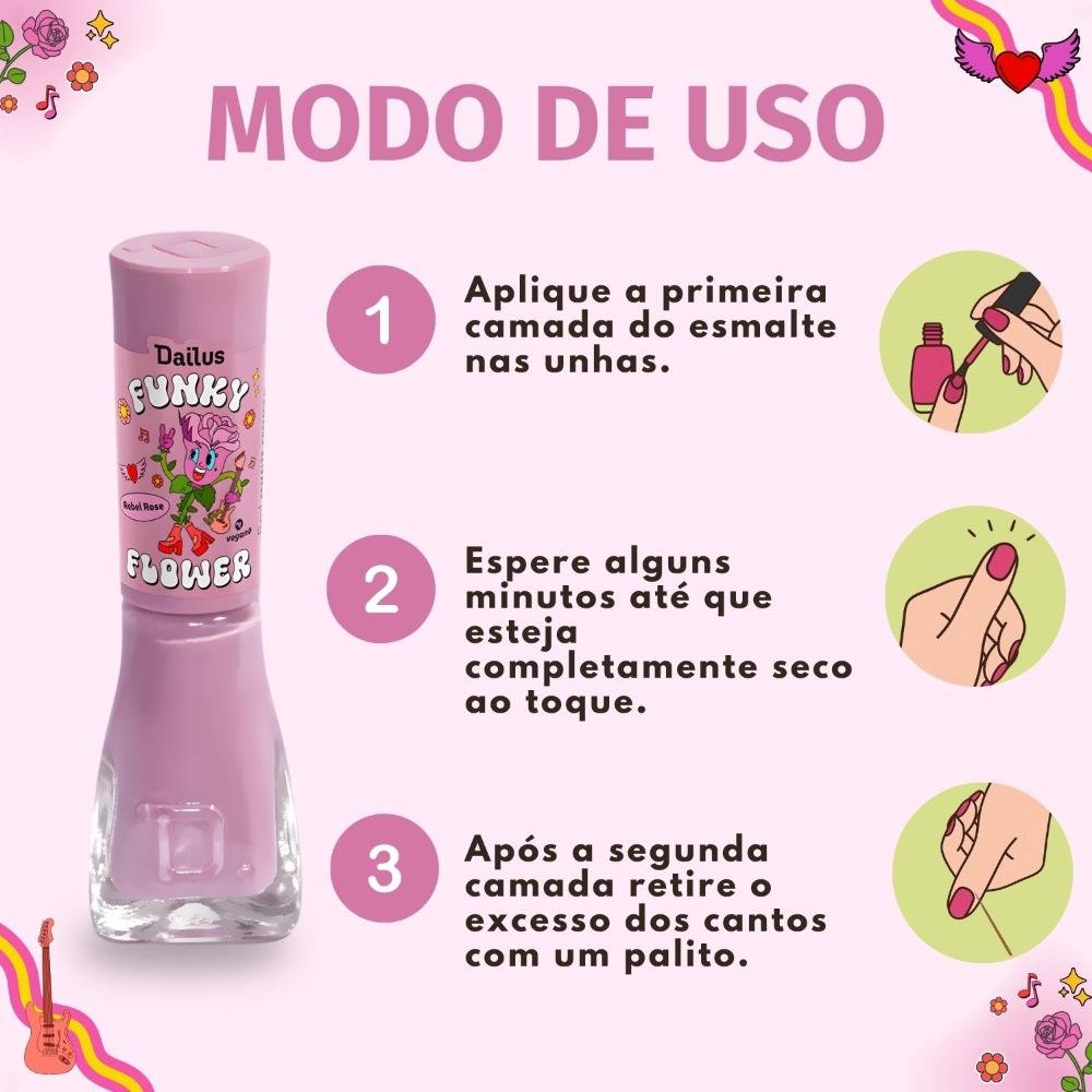 Esmalte Cremoso Dailus Funky Flower Rebel Rose 8ml Rebel Rose 6