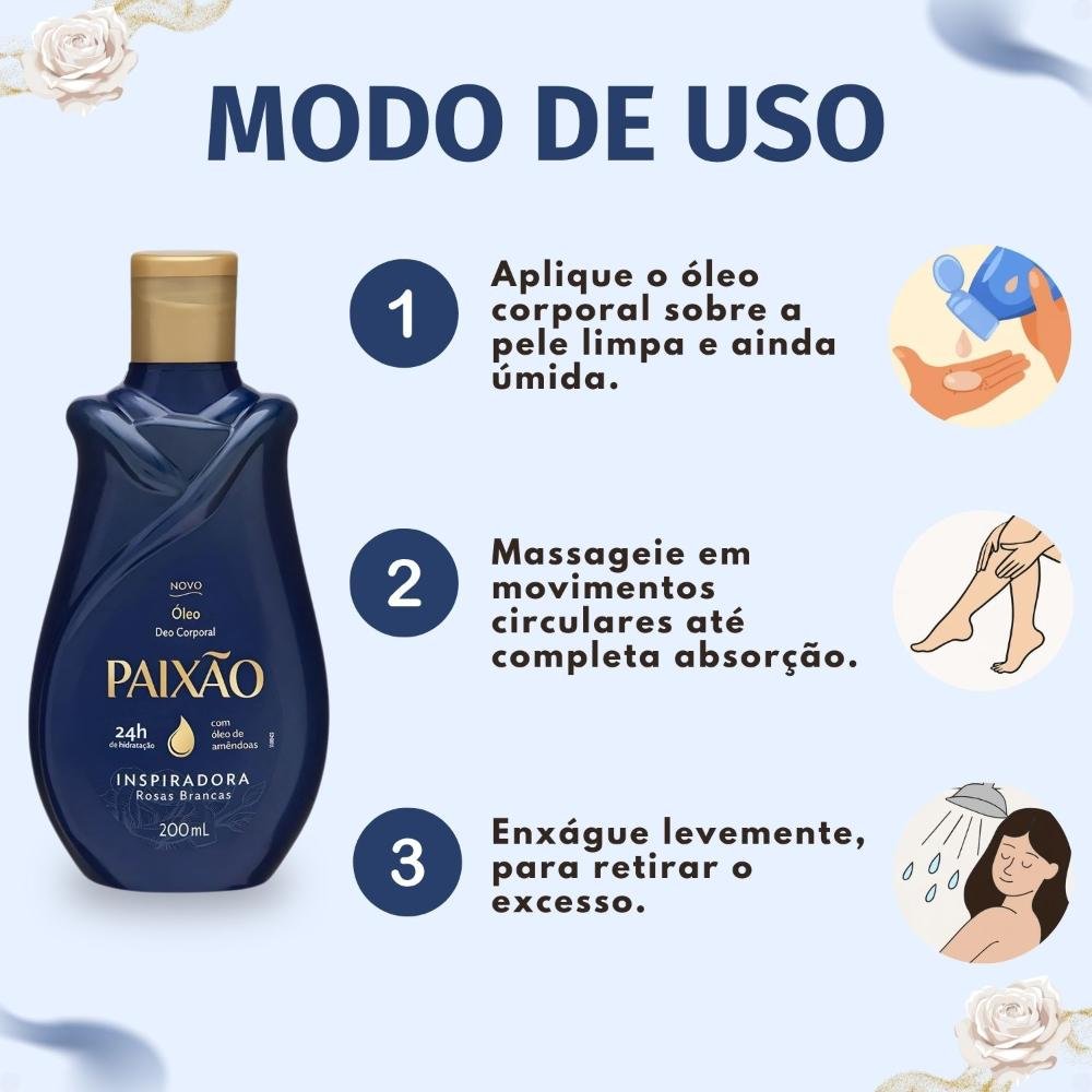 Óleo Corporal Paixão Inspiradora Rosas Brancas 200ml 200ml 6