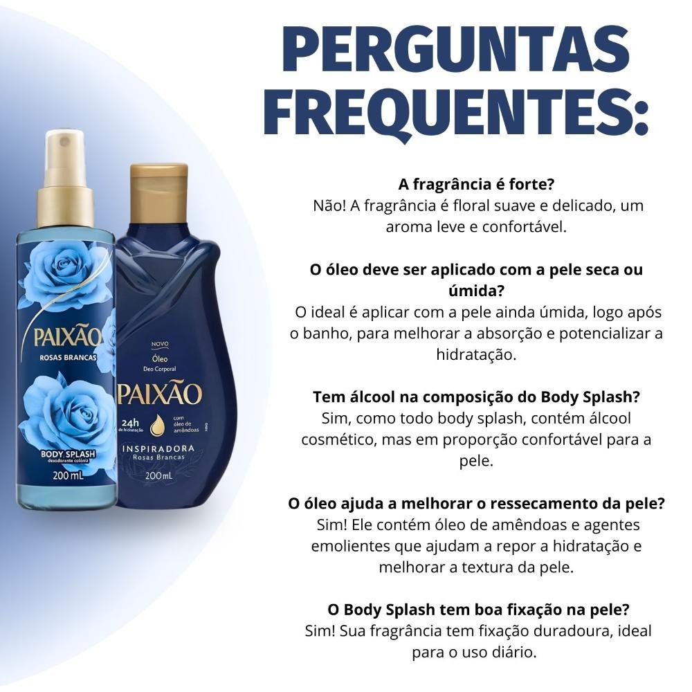 Kit Paixão Inspiradora Rosas Brancas: Óleo Corporal e Body Splash 200ml ÚNICO 3
