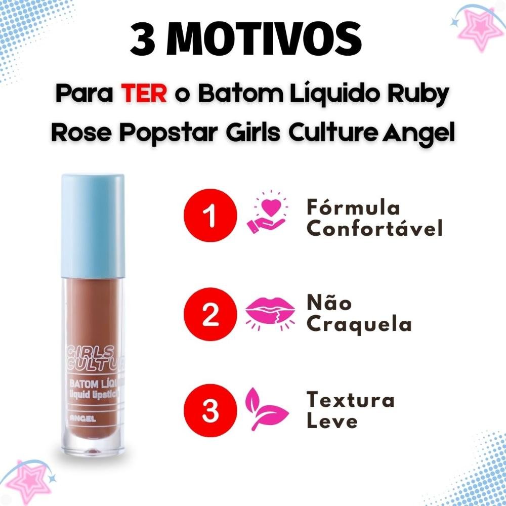 Batom Líquido Ruby Rose Popstar Girls Culture Angel Hb-l6204-1 Angel 5