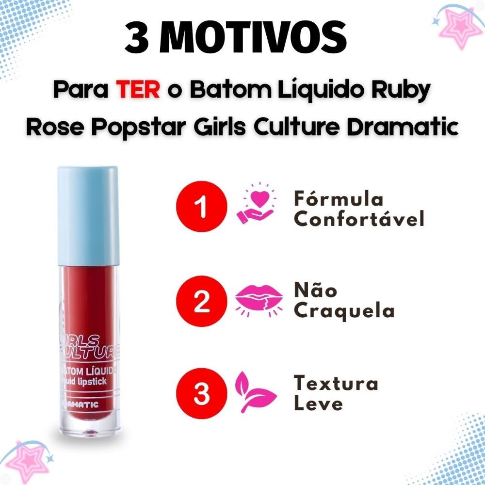Batom Líquido Ruby Rose Popstar Girls Culture Dramatic Hb-l6204-6 Dramatic 5
