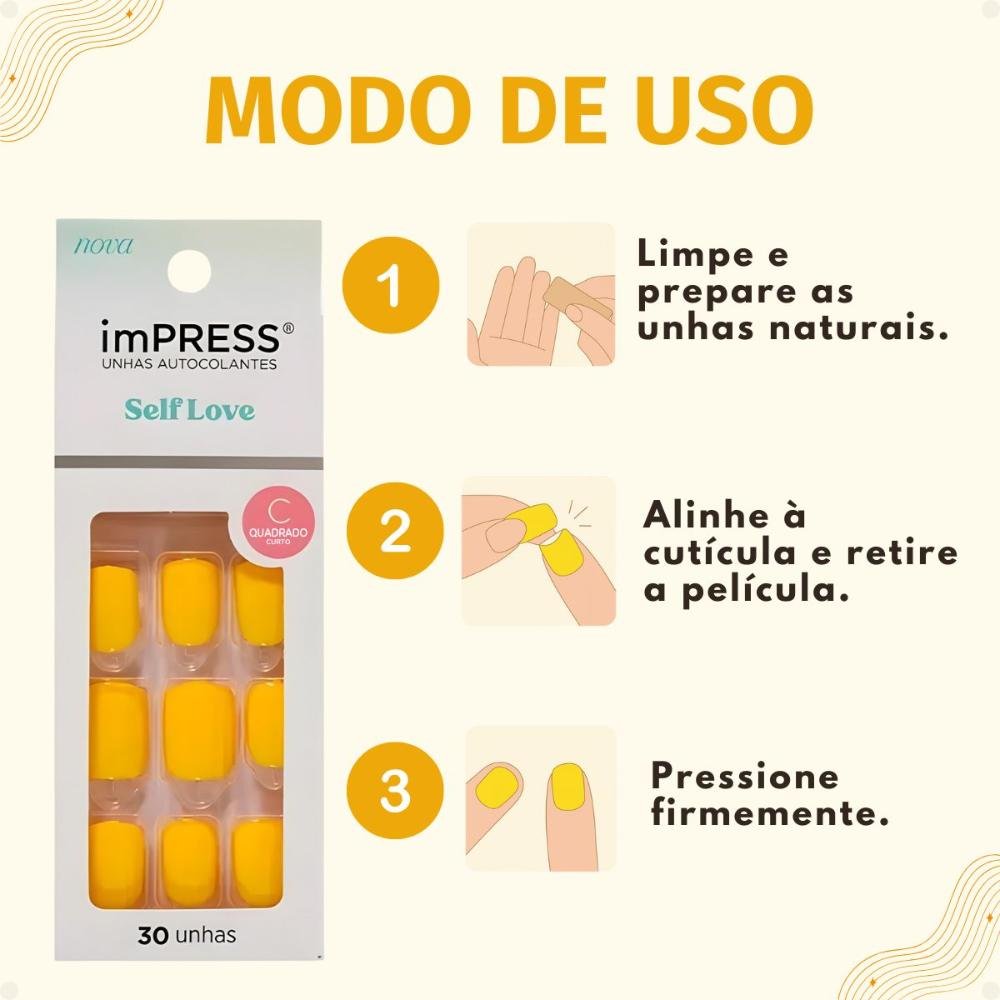 Unhas Autocolantes Kiss New York Quadrado Curto Caution Imc02b Amarelo 5