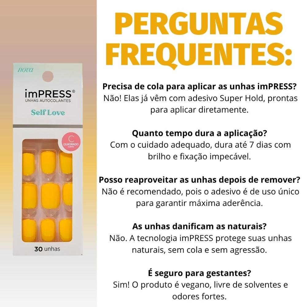 Unhas Autocolantes Kiss New York Quadrado Curto Caution Imc02b Amarelo 6