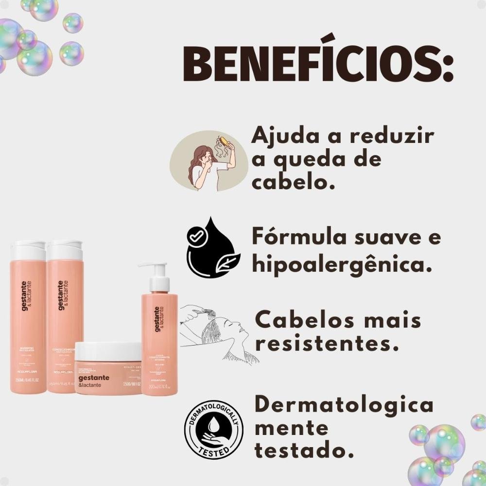 Kit Acquaflora Gestante e Lactante Antiqueda: Shampoo, Condicionador 250ml, Máscara Capilar 250g e Leave-in 200ml ÚNICO 2