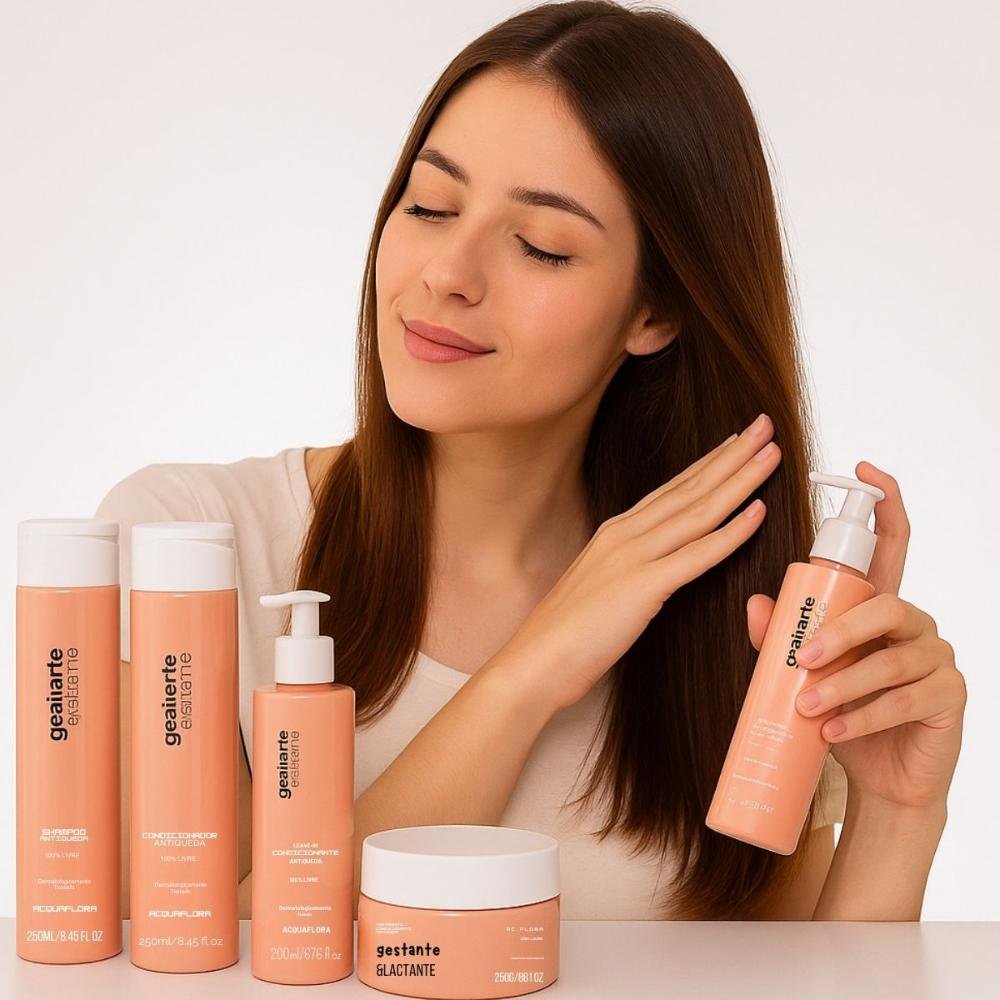 Kit Acquaflora Gestante e Lactante Antiqueda: Shampoo, Condicionador 250ml, Máscara Capilar 250g e Leave-in 200ml ÚNICO 3