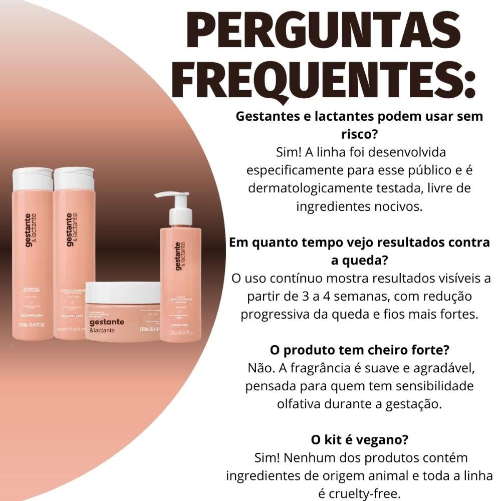 Kit Acquaflora Gestante e Lactante Antiqueda: Shampoo, Condicionador 250ml, Máscara Capilar 250g e Leave-in 200ml ÚNICO 6