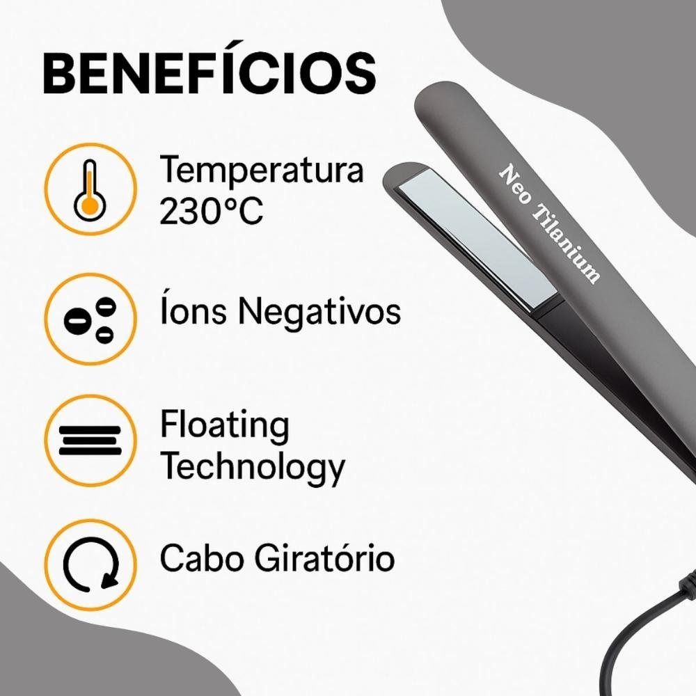Prancha Lizz Neo Titanium Cinza 230°C Bivolt + Mimo Bivolt 3
