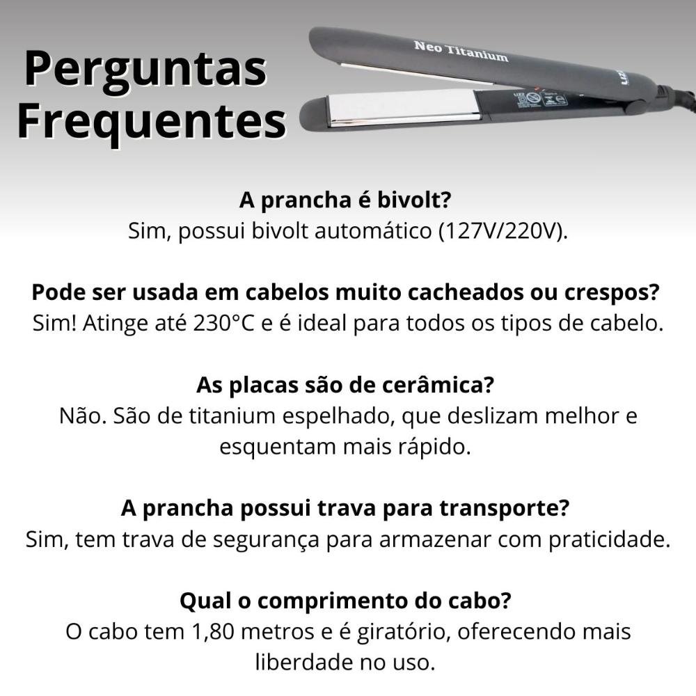 Prancha Lizz Neo Titanium Cinza 230°C Bivolt + Mimo Bivolt 8