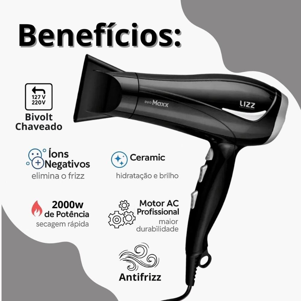 Secador Lizz Duo Maxx 2000w Bivolt + Mimo Bivolt 3
