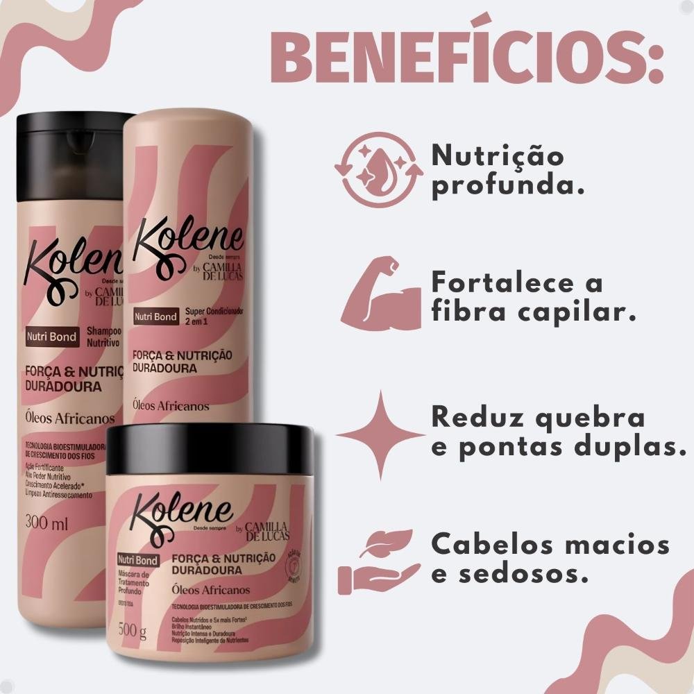 Kit Kolene By Camilla De Luccas Nutri Bond: Shampoo, Condicionador 300ml e Máscara 500g ÚNICO 2