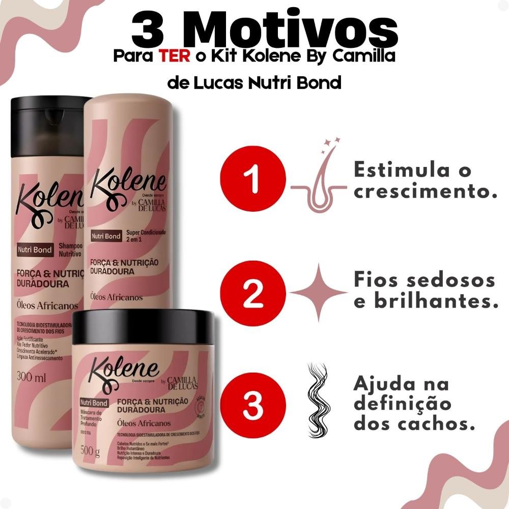 Kit Kolene By Camilla De Luccas Nutri Bond: Shampoo, Condicionador 300ml e Máscara 500g ÚNICO 5