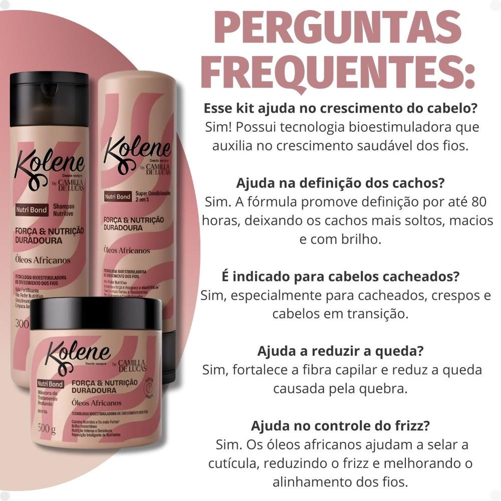 Kit Kolene By Camilla De Luccas Nutri Bond: Shampoo, Condicionador 300ml e Máscara 500g ÚNICO 7