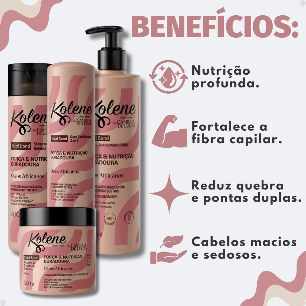 Kit Kolene By Camilla De Luccas Nutri Bond: Shampoo, Condicionador 300ml, Máscara 500g e Goma Capilar 500ml ÚNICO 2