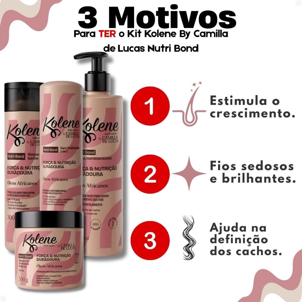Kit Kolene By Camilla De Luccas Nutri Bond: Shampoo, Condicionador 300ml, Máscara 500g e Goma Capilar 500ml ÚNICO 5