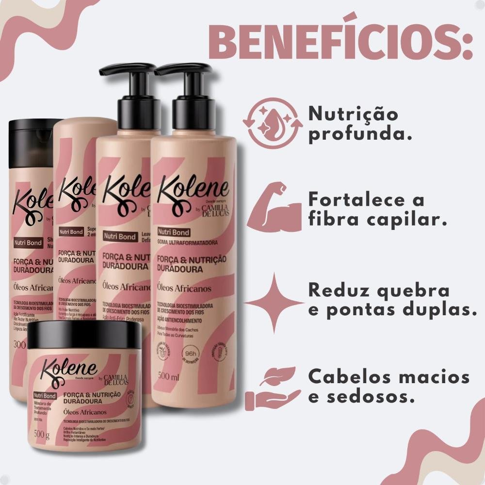 Kit Kolene By Camilla De Luccas Nutri Bond: Shampoo, Condicionador 300ml, Máscara 500g, Leave-in 500ml e Goma Capilar 500ml ÚNICO 2