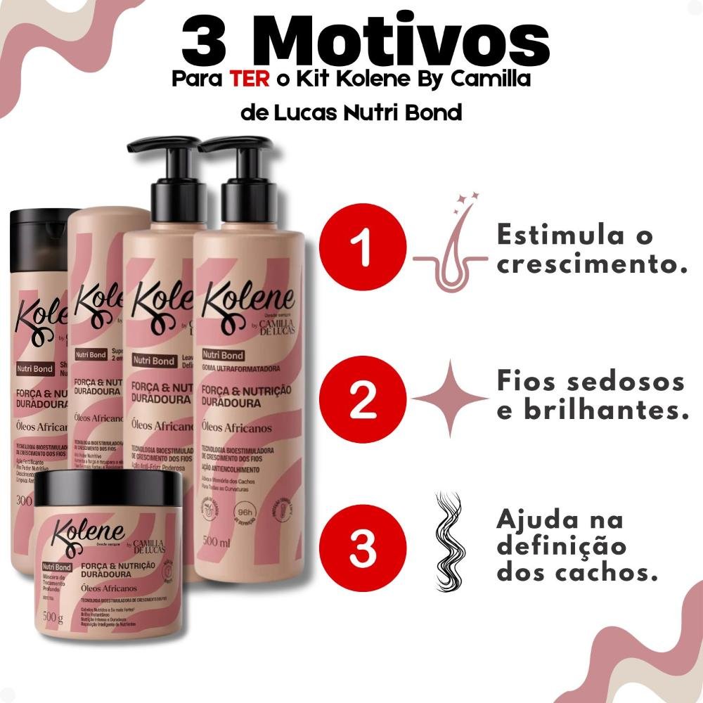 Kit Kolene By Camilla De Luccas Nutri Bond: Shampoo, Condicionador 300ml, Máscara 500g, Leave-in 500ml e Goma Capilar 500ml ÚNICO 5