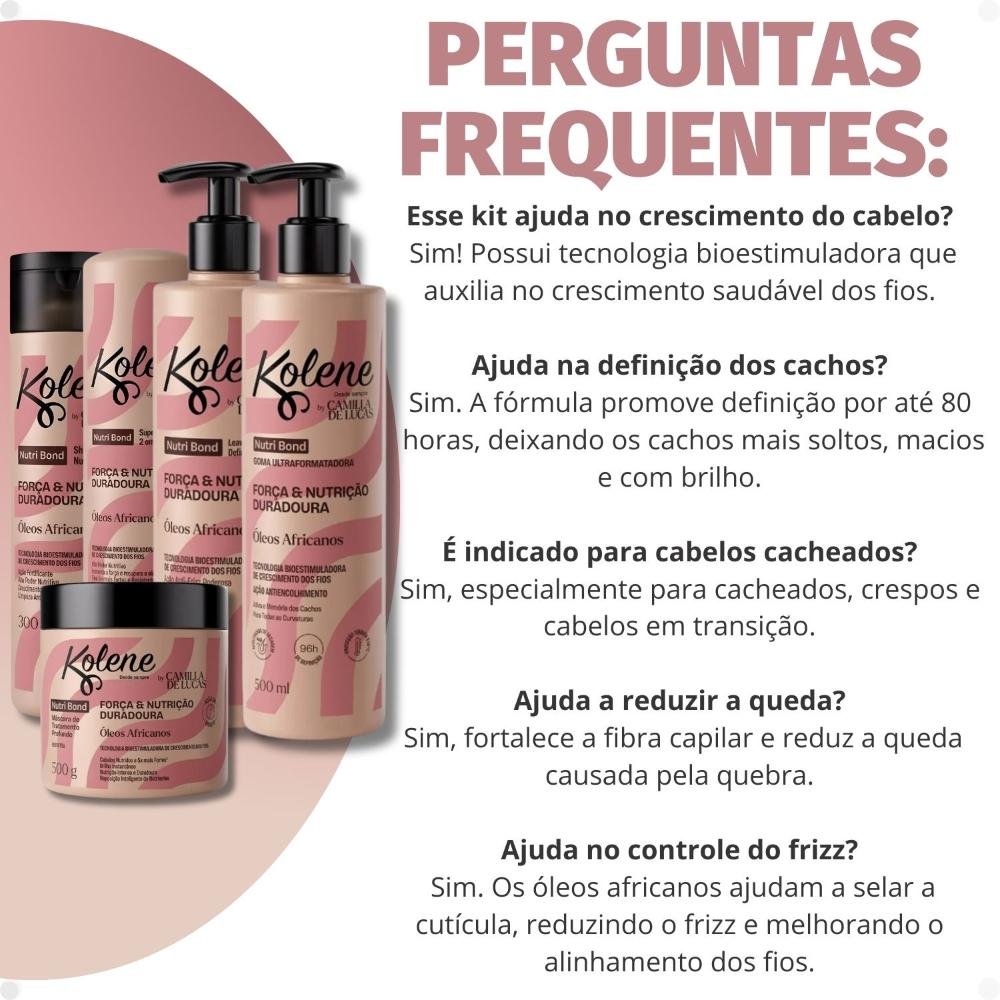 Kit Kolene By Camilla De Luccas Nutri Bond: Shampoo, Condicionador 300ml, Máscara 500g, Leave-in 500ml e Goma Capilar 500ml ÚNICO 7
