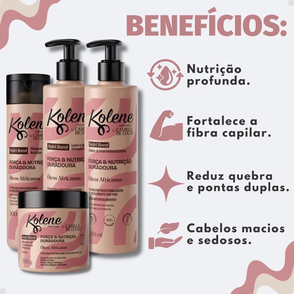 Kit Kolene By Camilla De Lucas Nutri Bond: Shampoo 300ml, Máscara 500g, Leave-in 500ml e Goma Capilar 500ml ÚNICO 3