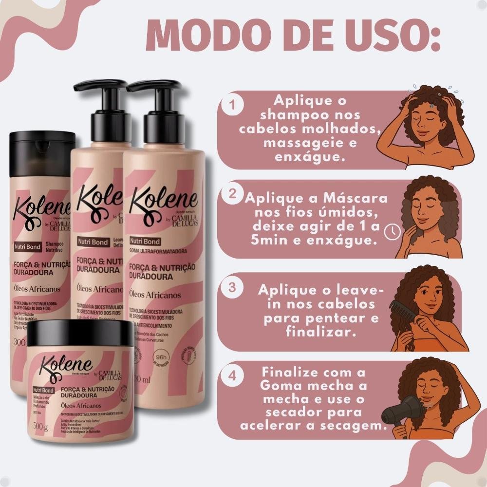 Kit Kolene By Camilla De Lucas Nutri Bond: Shampoo 300ml, Máscara 500g, Leave-in 500ml e Goma Capilar 500ml ÚNICO 7