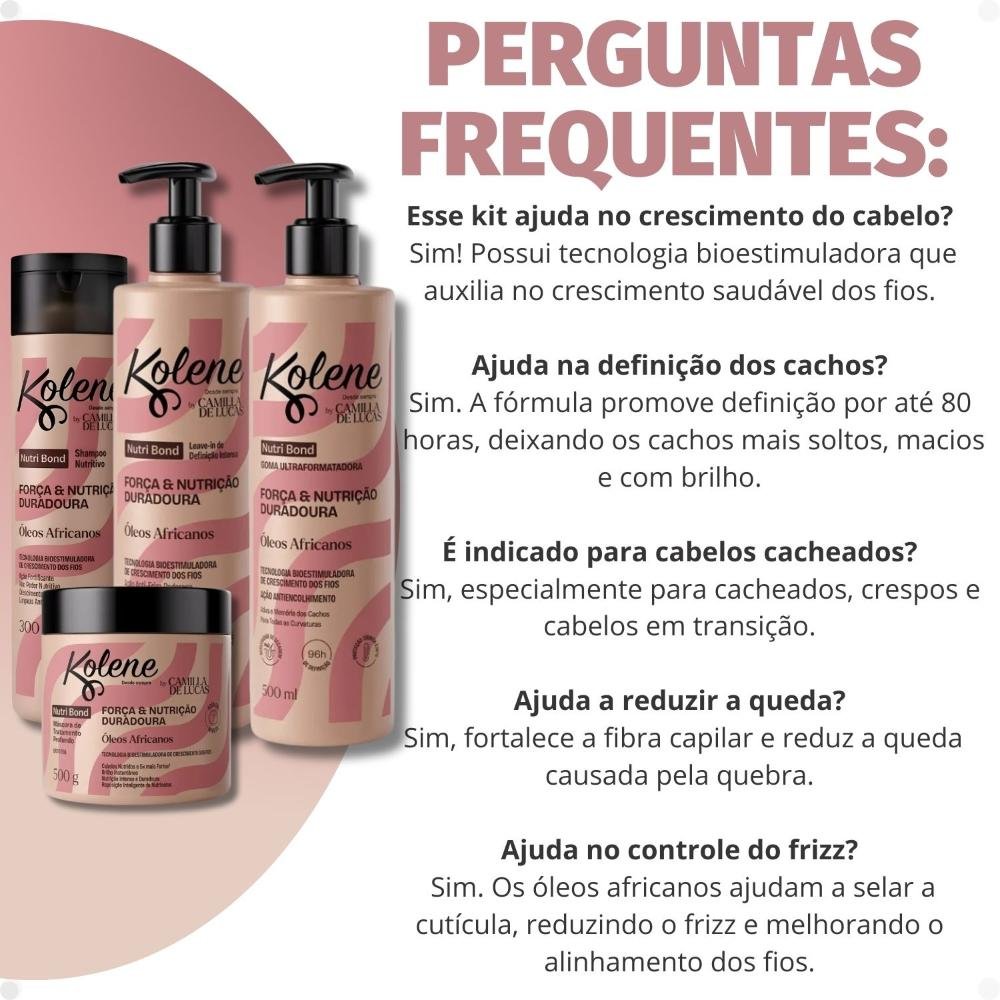 Kit Kolene By Camilla De Lucas Nutri Bond: Shampoo 300ml, Máscara 500g, Leave-in 500ml e Goma Capilar 500ml ÚNICO 8