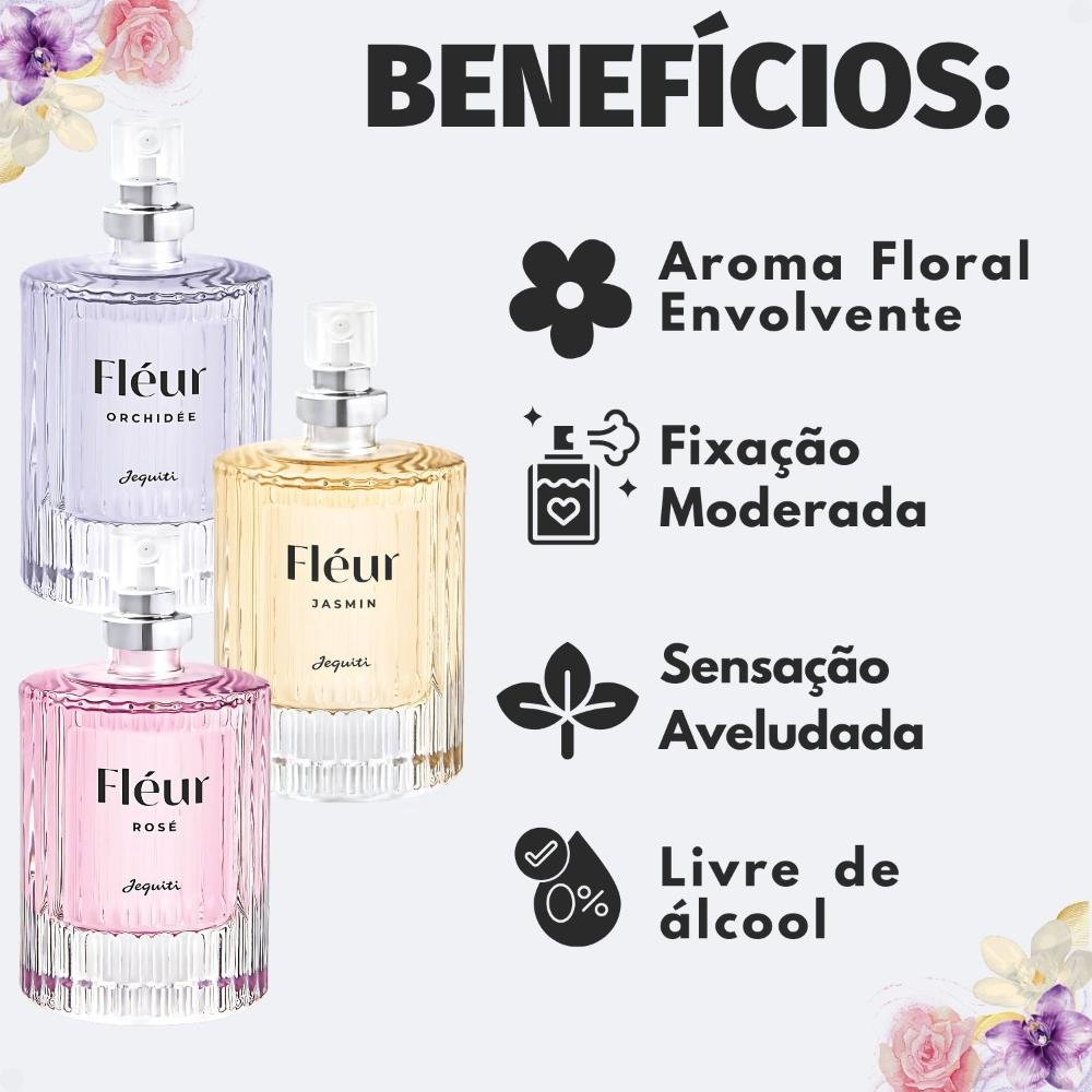 Kit Jequiti Colônia Feminina Fléur: Orchidée, Jasmin e Rosé 25ml ÚNICO 2
