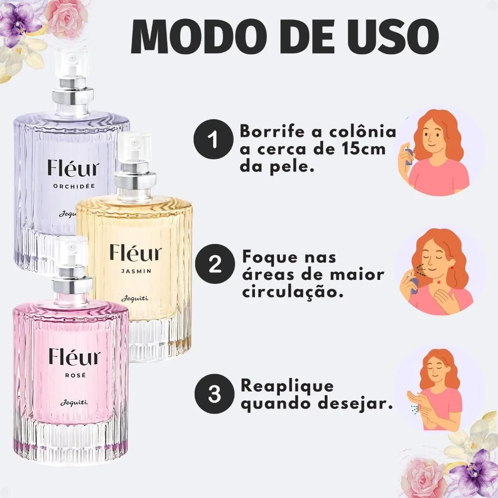 Kit Jequiti Colônia Feminina Fléur: Orchidée, Jasmin e Rosé 25ml ÚNICO 9