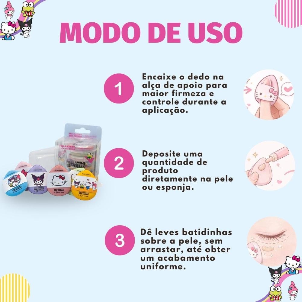 Kit com 6 Mini Esponjas Hello Kitty and Friends by Klass Vough Ref. PFHK-05 ÚNICO 6