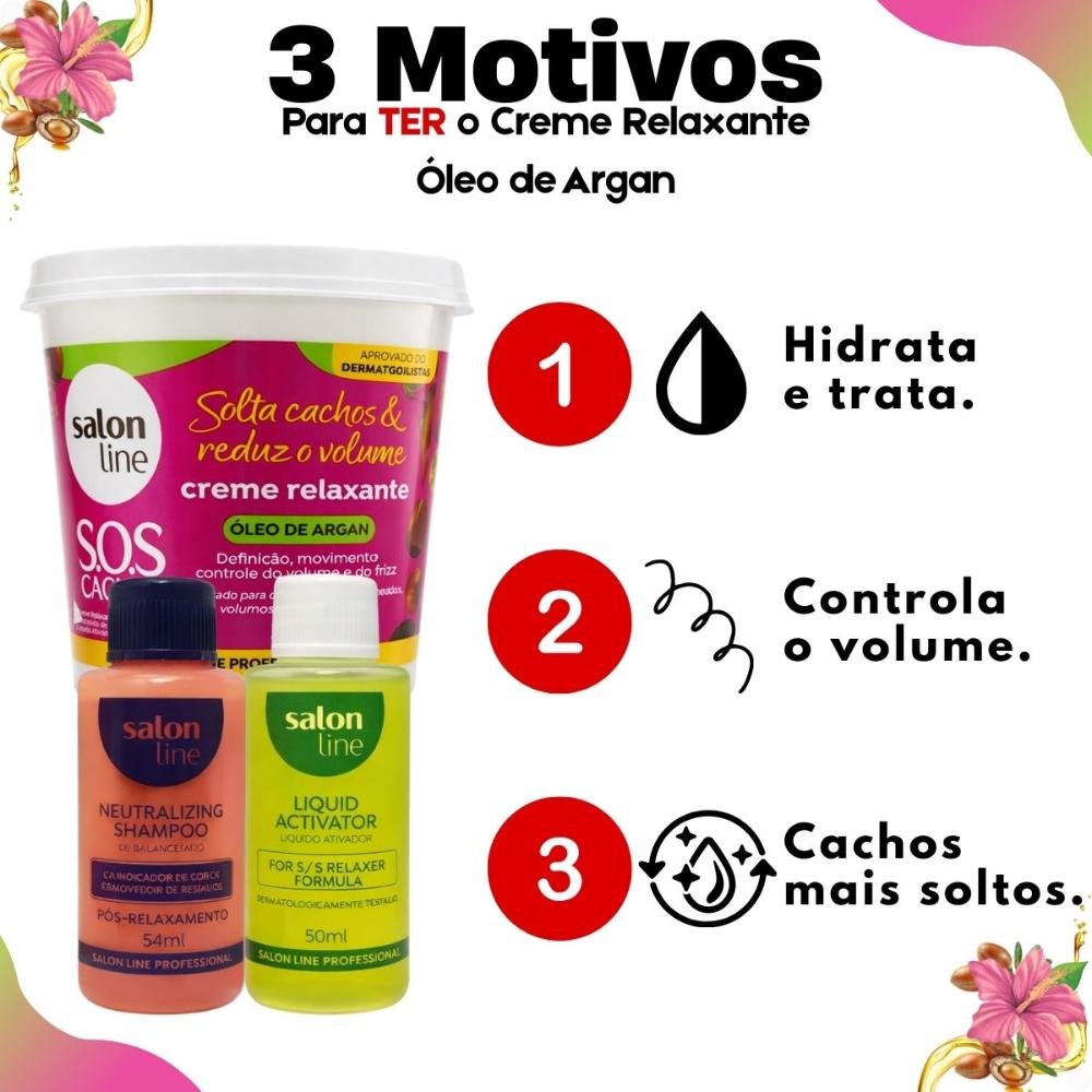 Creme Relaxante Salon Line Sos Cachos Óleo de Argan ÚNICO 6