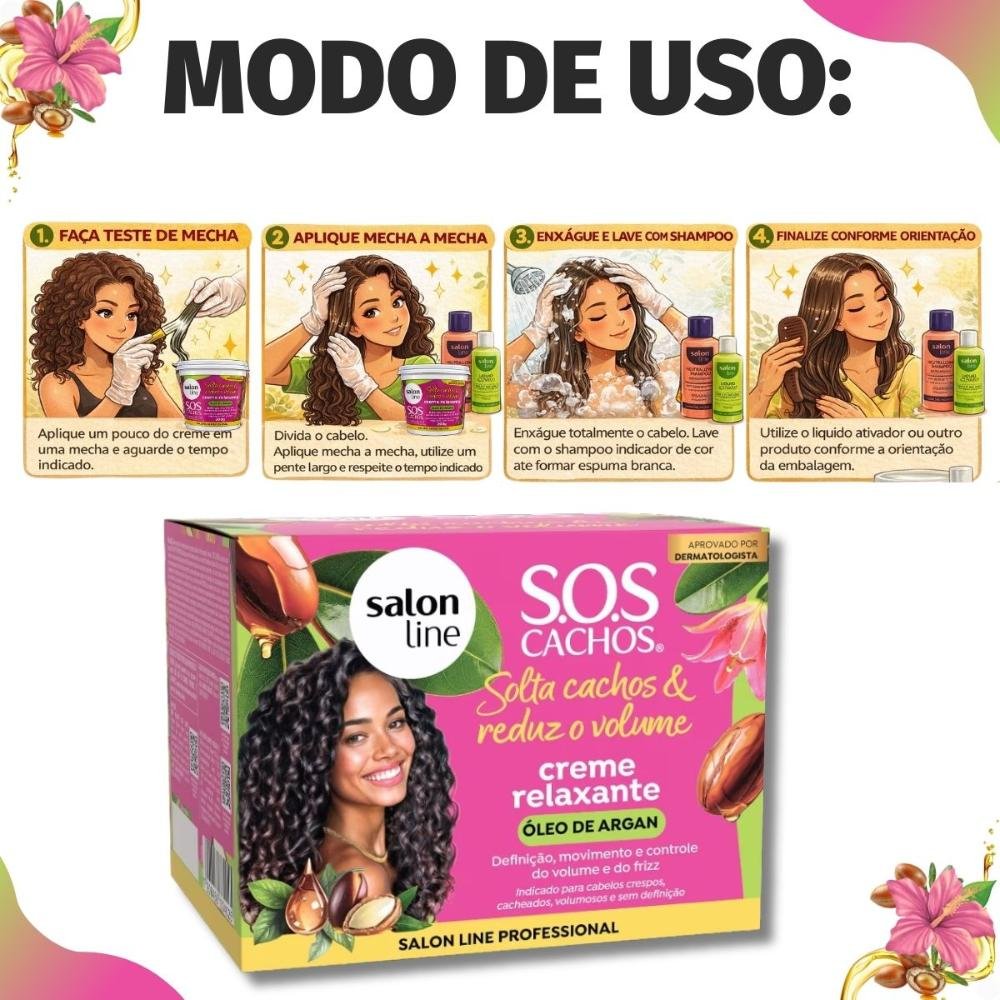 Creme Relaxante Salon Line Sos Cachos Óleo de Argan ÚNICO 7