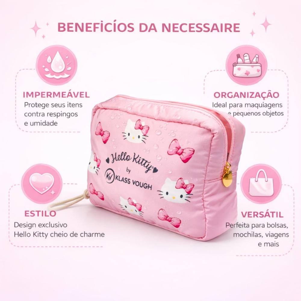 Necessaire Impermeável Klass Vough Hello Kitty Rosa Ref.Kchk-20 Rosa 2