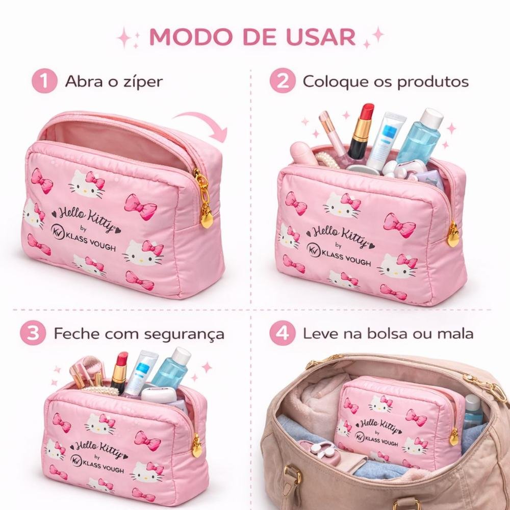 Necessaire Impermeável Klass Vough Hello Kitty Rosa Ref.Kchk-20 Rosa 7