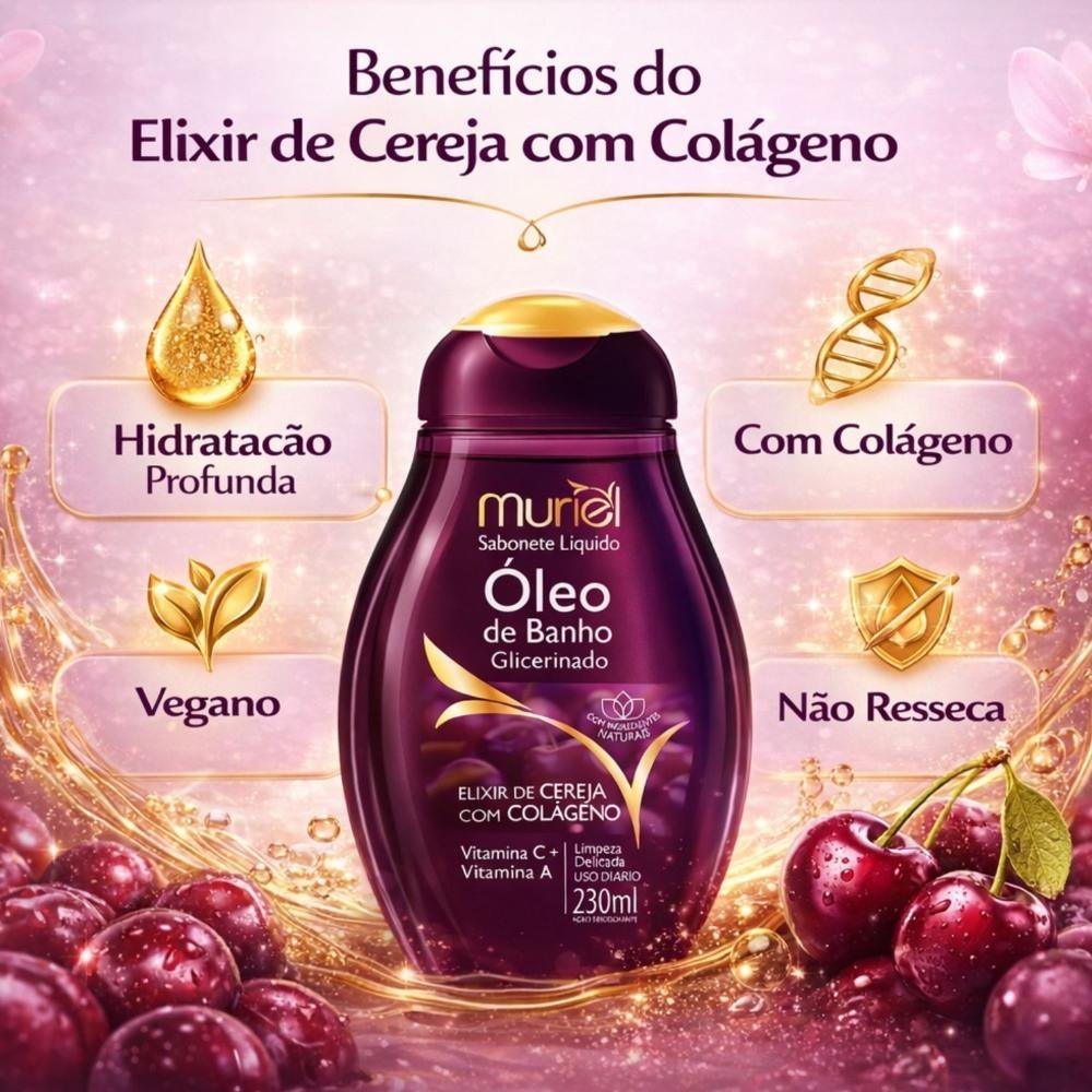Sabonete Líquido Muriel Óleo De Banho Glicerinado Elixir de Cereja com Colágeno 230ml 230ml 2